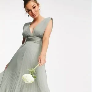 sage bridesmaid dresses asos Mint Green One Shoulder Bridesmaid Dresses Maxi Long Wedding Party Dress Side Slit US20W / Custom Color main image 0